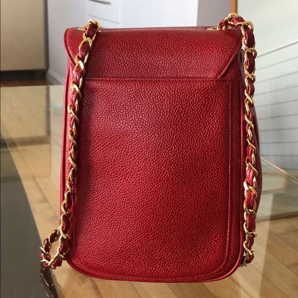 SOLD RARE Vintage Red Caviar Messenger Bag Gold HW - Picture 2 of 16